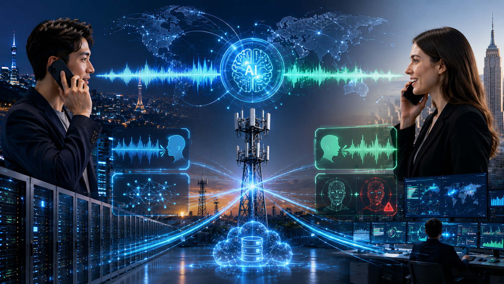Mavenir Voice AI processing real-time speech and security across a telecom network