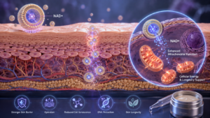 NAD+ skin delivery using nanovesicles to support mitochondrial function and skin longevity research